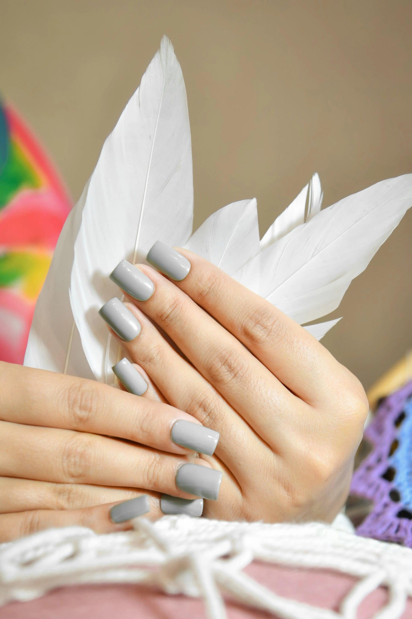 Silver Whisper Light Grey Silicone Press-On Nails - Twinkle Touch