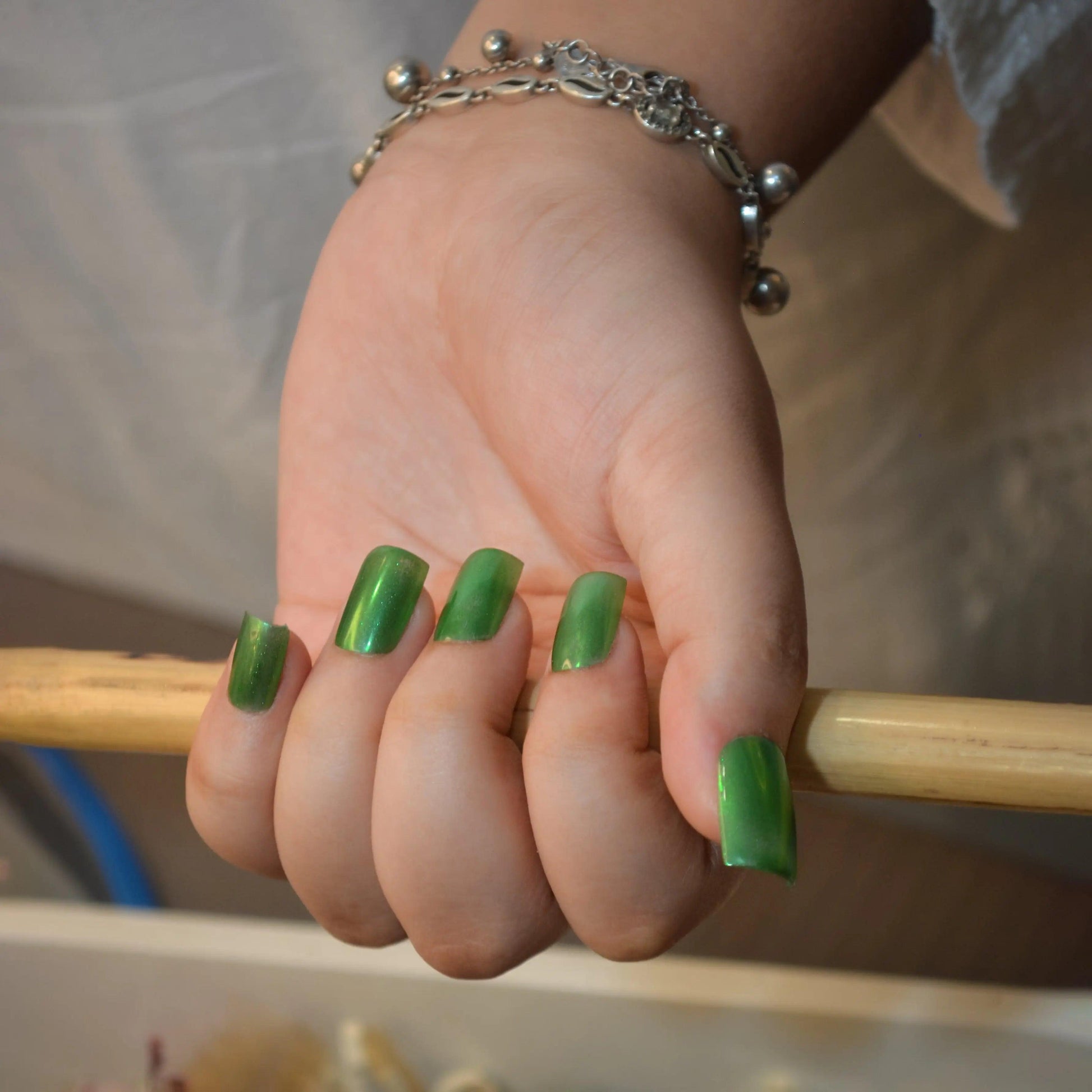 Jungle Green Silicone Press-On Nails - Twinkle Touch