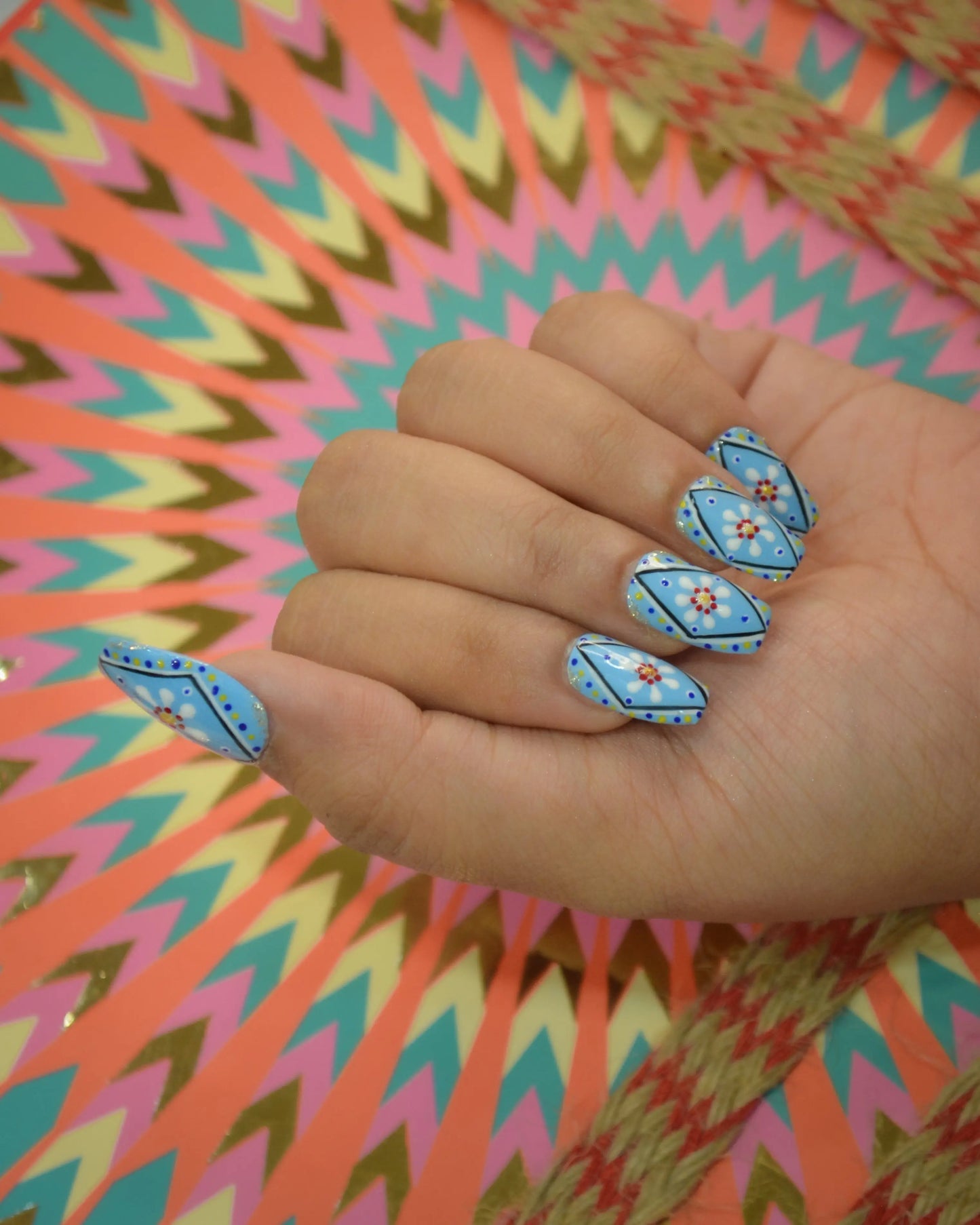 Navratri Special Rangoli Silicone Press-On Nails Twinkle Touch